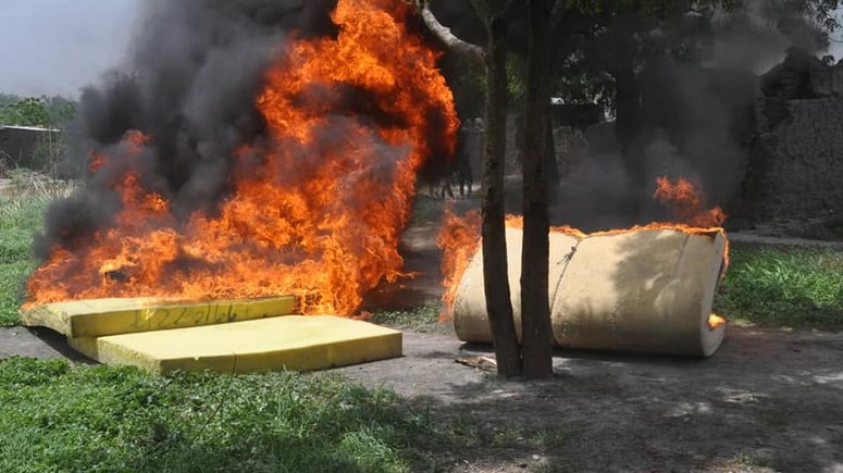 Illustrative photo of a Boko Haram camp being razed by the army [Nigerian Army]