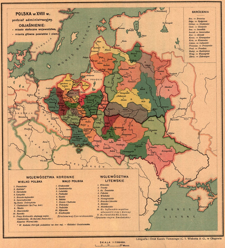Polska w XVIII w., podział administracyjny
