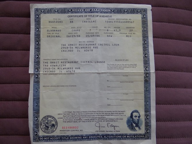 Dokument zakupu cadillaca eldorado, którym jeździła Violetta Villas