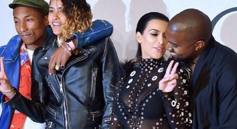 Kim Kardashian, Kanye West, Pharrell Williams and wife, Helen Lasichanh at 2015 CFDA Fashion Awards