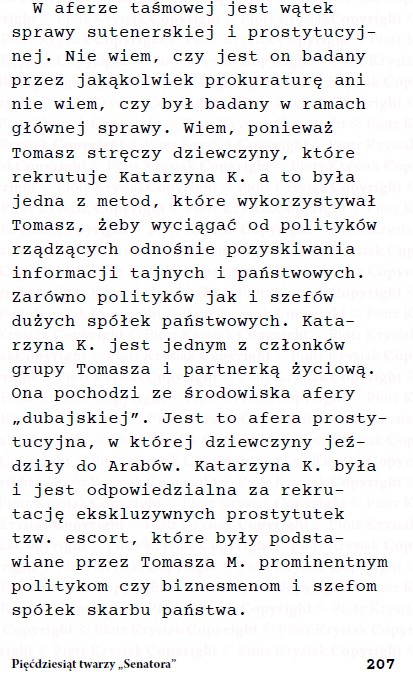 Fragment zeznań złożonych w prokuraturze przez Ewę M, żonę "Senatora".