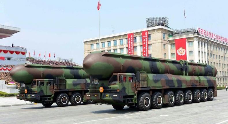 North Korea's military displays ballistic missiles during a parade in Pyongyang