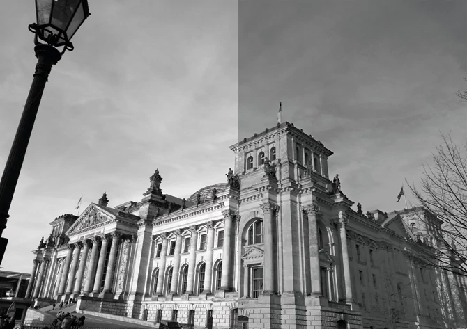 Czarno-białe zdjęcia dzięki drugiej soczewce wyglądają lepiej niż przy użyciu filtra (po lewej soczewka, po prawej filtr).
