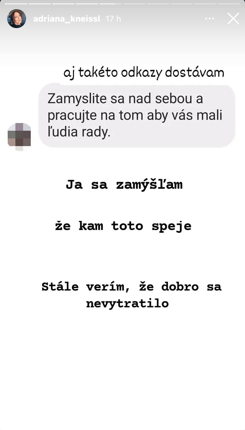 Adriana Kneissl zverejnila drsnú správu na sociálnej sieti.