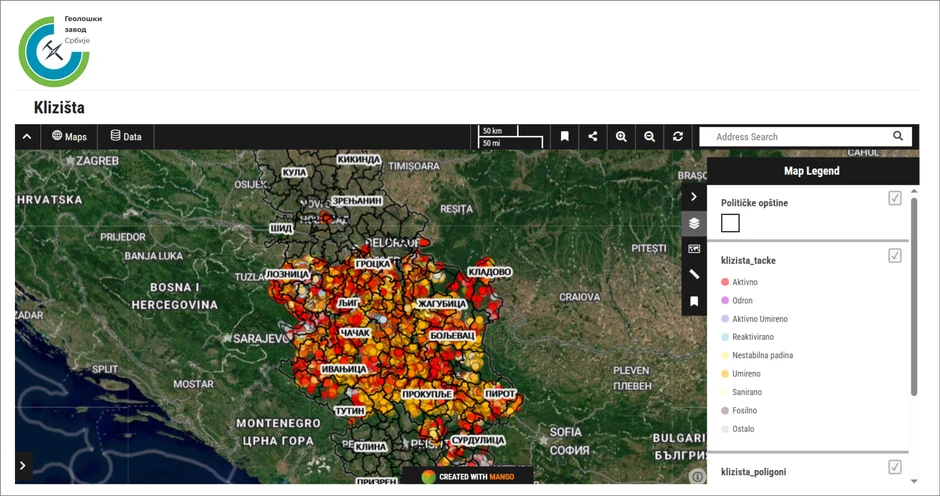 Mapa klizišta u Srbiji