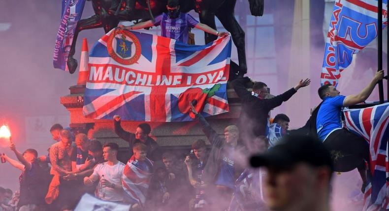 Police made over 20 arrests after Rangers fans ignored coronavirus restrictions on Saturday to celebrate winning the Scottish Premiership Creator: ANDY BUCHANAN