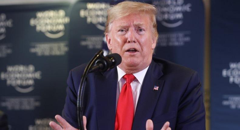 U.S. President Donald Trump gestures as he holds a news conference at the 50th World Economic Forum (WEF) in Davos, Switzerland, January 22, 2020. REUTERS/Jonathan Ernst