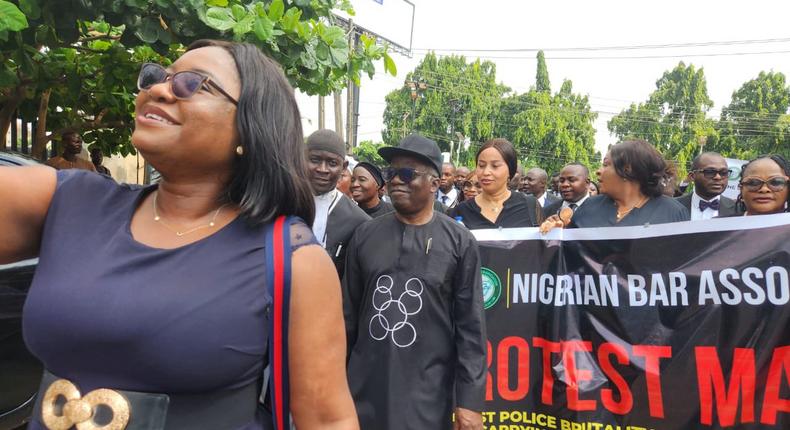 Members of Ikeja, Ikorodu, Badagry and Epe branches of the Nigerian Bar Association during a protest march against police brutality in Lagos on Thursday [NAN]
