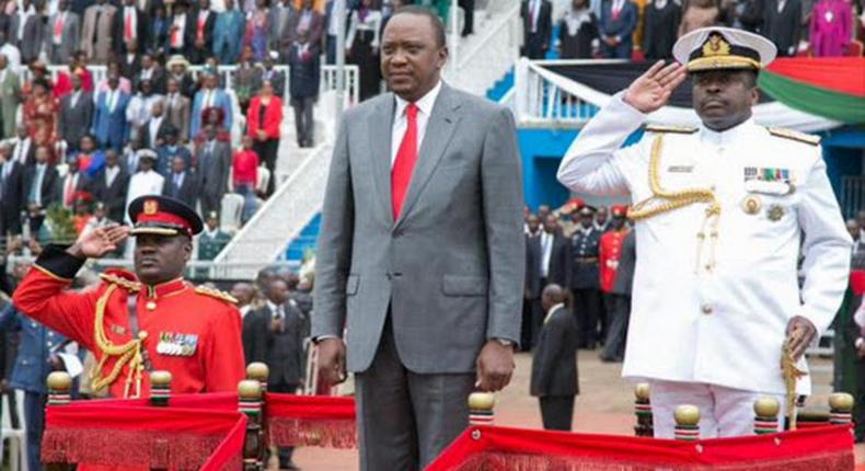 File image of President Uhuru Kenyatta leading Madaraka Day celebrations in Nyayo Stadium This year's celebrations will be held in Narok