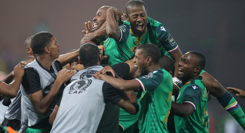 comoros team celebrating the win