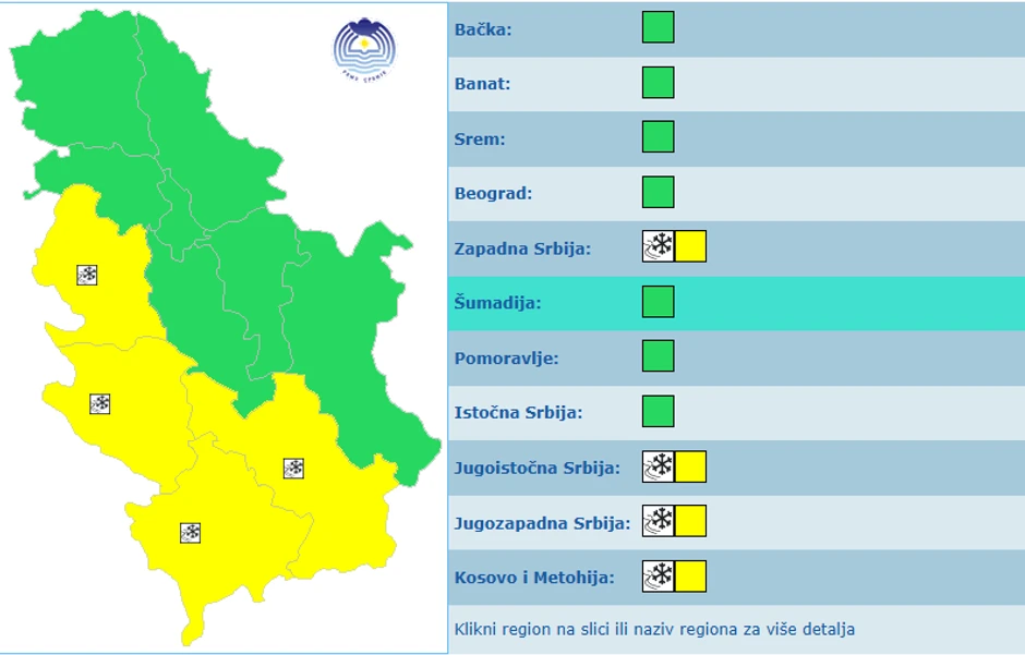 Meteoalarm za 23. novembar