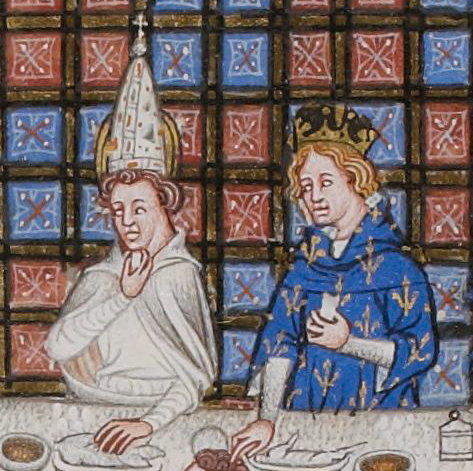 Król Franków Zachodnich Ludwik II Jąkała (z prawej) przyjmuje papieża Jana VIII