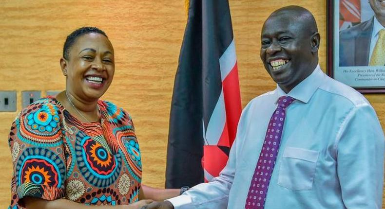 File image of Deputy President Rigathi Gachagua (right) with Sabina Chege at Harambee House Annex on January 20, 2023.