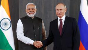 Russian President Vladimir Putin meets with India's Prime Minister Narendra Modi in India in September 2022.ALEXANDR DEMYANCHUK/SPUTNIK/AFP via Getty Images