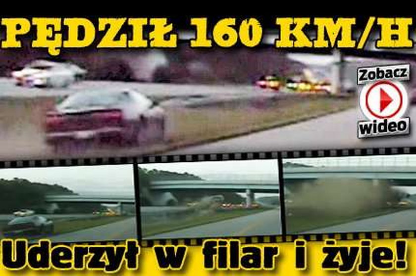 Pędził 160 km na godz. Uderzył w filar i żyje!!! WIDEO