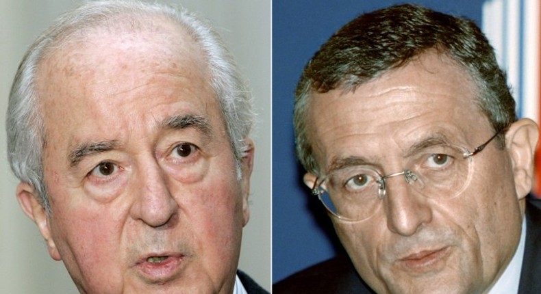 Francois Leotard (R) becomes the second former minister to be placed under formal investigation, a status roughly equivalent to being indicted, after ex-premier Edouard Balladur