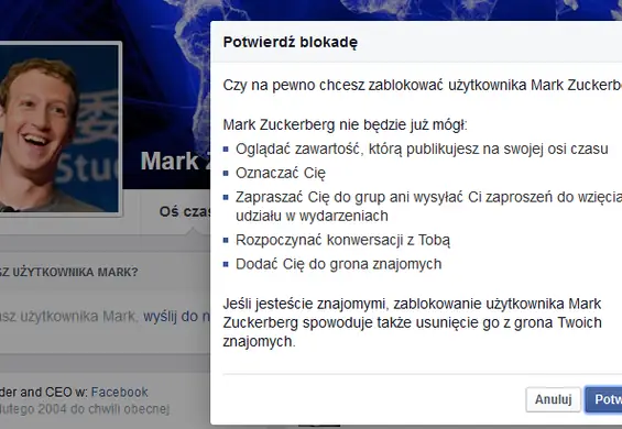 Co się stanie, gdy będziesz chciał zablokować Marka Zuckerberga na Facebooku?