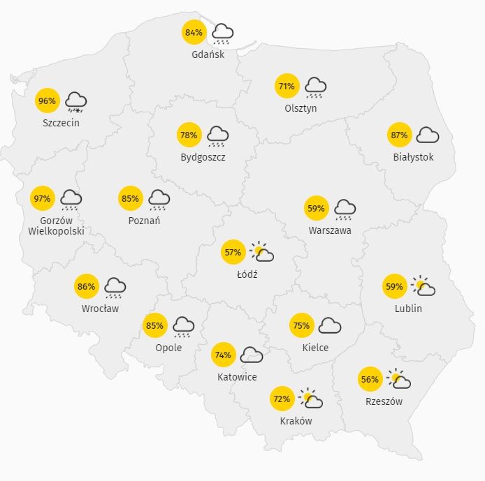 Zachmurzenie w Polsce 12.04.2021