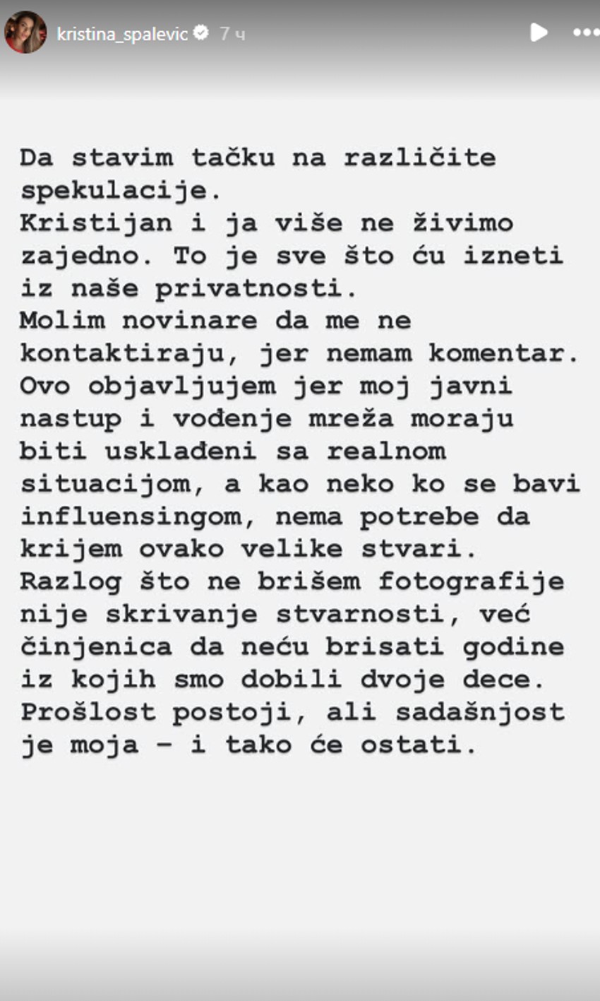 Kristina Spalević o raskidu