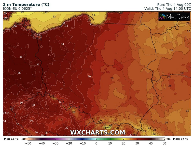 Na zachodzie temperatura wzrośnie do 36 st. C