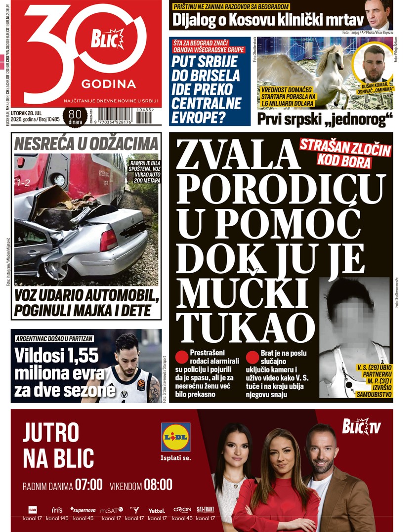 Blic naslovna strana za 28.7.