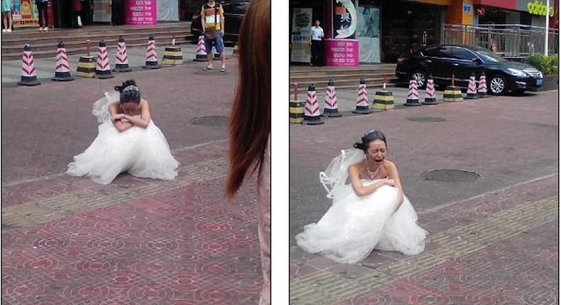 The groom cursed loudly, threw his glasses on the ground and walked away angrily, leaving his fiancée who began crying uncontrollably