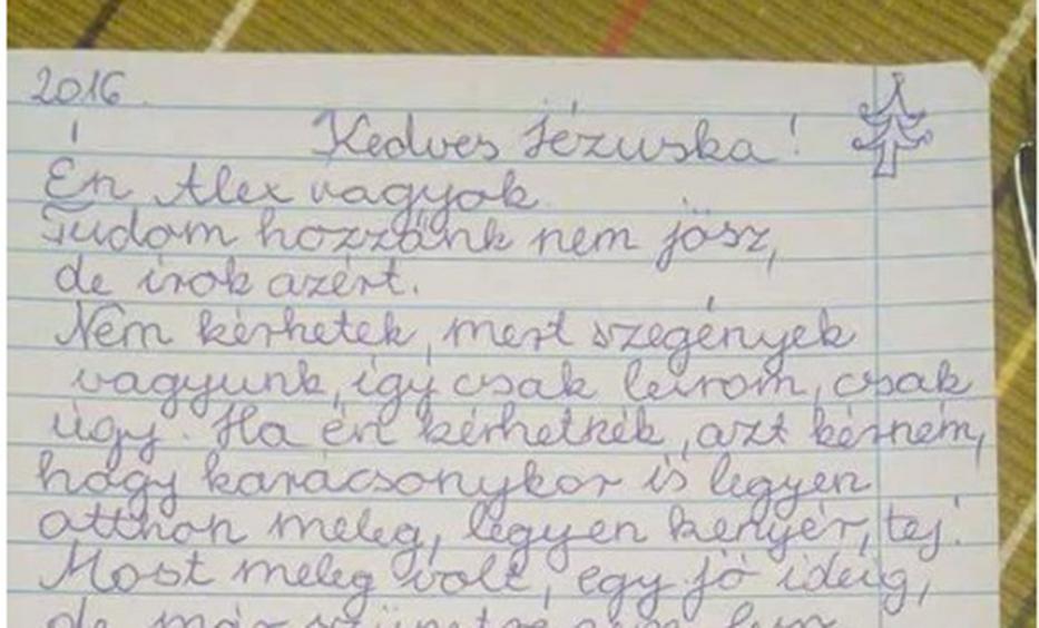 Szívfacsaró levél! „Kedves Jézuska! Én Alex vagyok, tudom, hogy hozzánk nem jössz…”