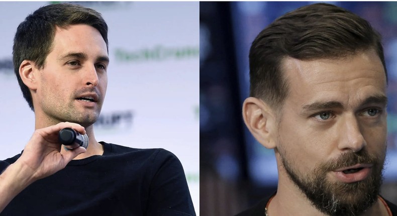 Snap CEO Evan Spiegel and Twitter CEO Jack Dorsey.
