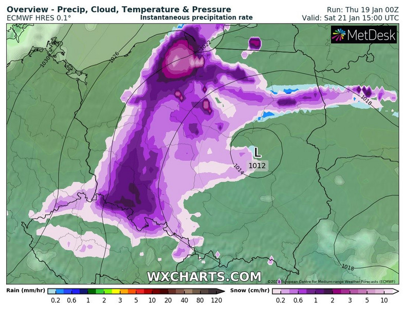 W sobotę opady przemieszczą się w głąb kraju