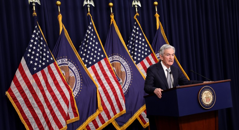 Federal Reserve Board Chairman Jerome Powell speaks during a news conference after a Federal Open Market Committee meeting on November 1, 2023 at the Federal Reserve in Washington, DC. Kevin Dietsch/Getty Images