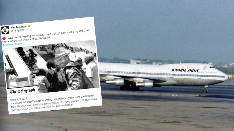 Mike Thexton przeżył porwanie samolotu (fot. Twitter; The Telegraph)