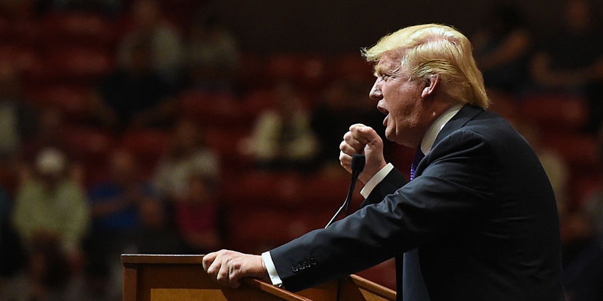 Republican presidential candidate Donald Trump speaks at a rally at the South Point Hotel & Casino on February 22, 2016 in Las Vegas, Nevada.