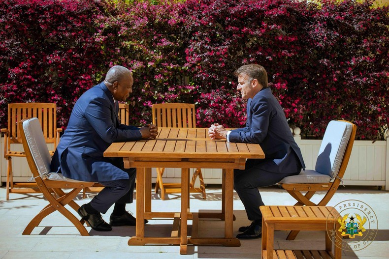 L-R President of Ghana John Mahama and President of France Emmanuel Macron [Source X @JDMahama]
