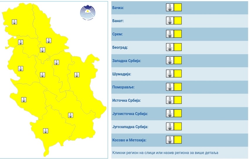 Meteoalarm za sredu