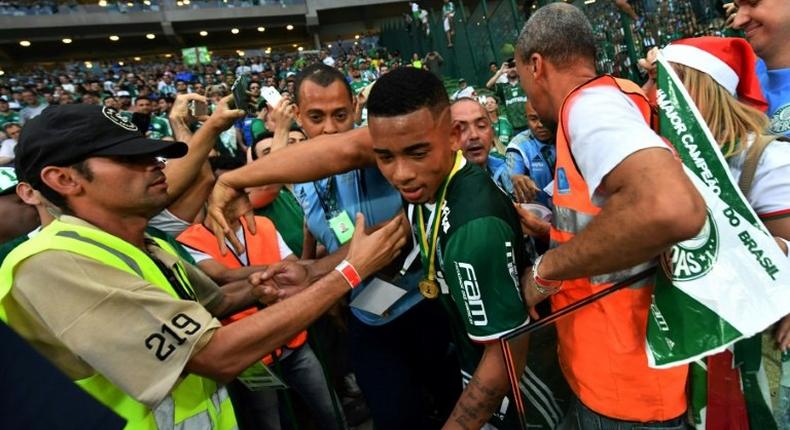 Palmeiras and Brazil player Gabriel Jesus (C) is making a $33 million move to Manchester City