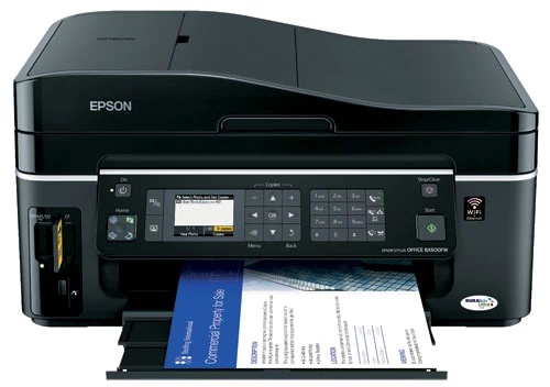 Epson Stylus Office SX600 FW drukuje (technika atramentowa), skanuje, kopiuje, faksuje, ma podajnik dokumentów do skanowania, czytnik kart pamięci oraz może pracować w sieci bezprzewodowej Wi-Fi. Cena: 650 złotych