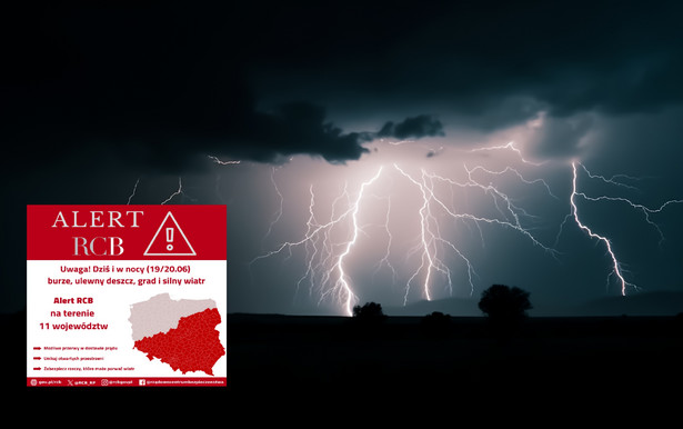 Alert RCB dla 11 województw – burze, silny wiatr, ulewny deszcz i grad