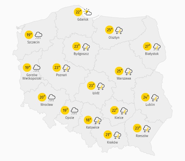 Prognoza pogody. Niedziela - 21 czerwca