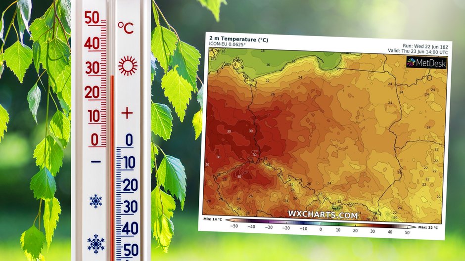 W czwartek czeka nas lato w pełni (mapa: wxcharts.com)