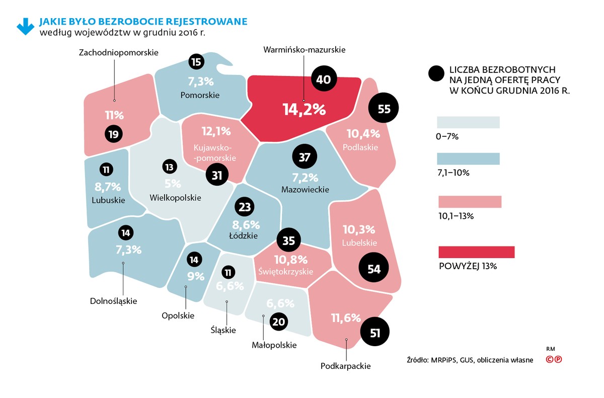 Bezrobocie rejestrowane w woj. w grudniu 2016 r.