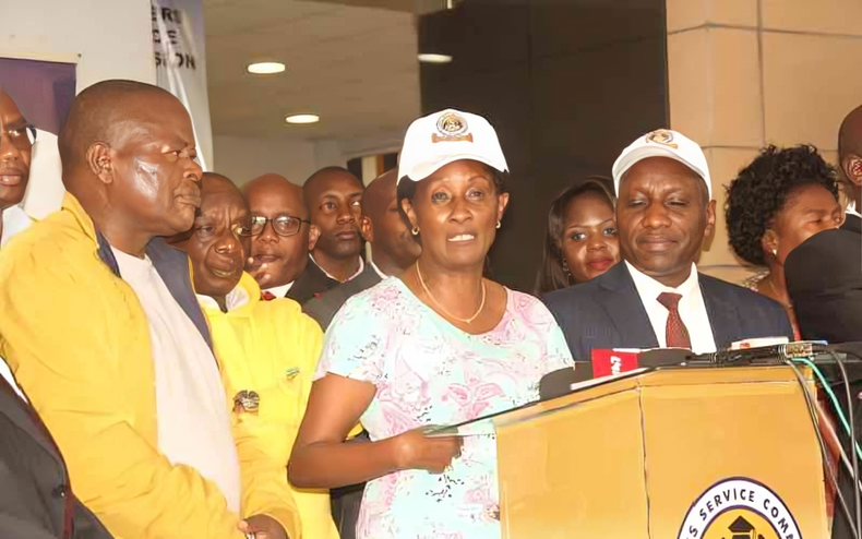 TSC CEO Nancy Macharia, KUPPET Secretary General Akelo Misori and other education officials after their meeting