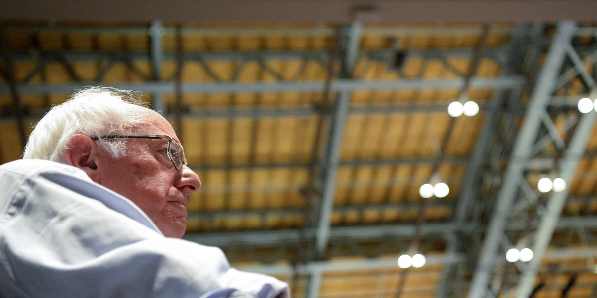 Sen. Bernie Sanders addresses his delegates during the Democratic National Convention in Philadelphia, Pennsylvania, on July 25.