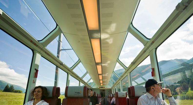 Switzerland's Glacier Express train.Giovanni Mereghetti/Education Images/Universal Images Group via Getty Images)