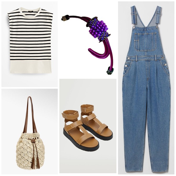 Farmerke na tregere „H&M“,  majica „Massimo Dutti“,  narukvica „La Lannaa“, tašna „Deichmann“,  sandale „Mango“