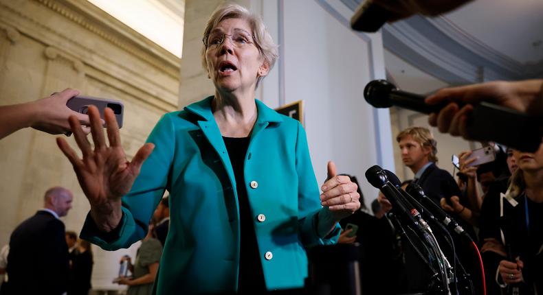 Sen. Elizabeth Warren (D-MA) talks to reporters.Chip Somodevilla/Getty Images