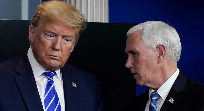 Trump and Pence at a press conference at the White House on April 23, 2020.Drew Angerer/Getty Images