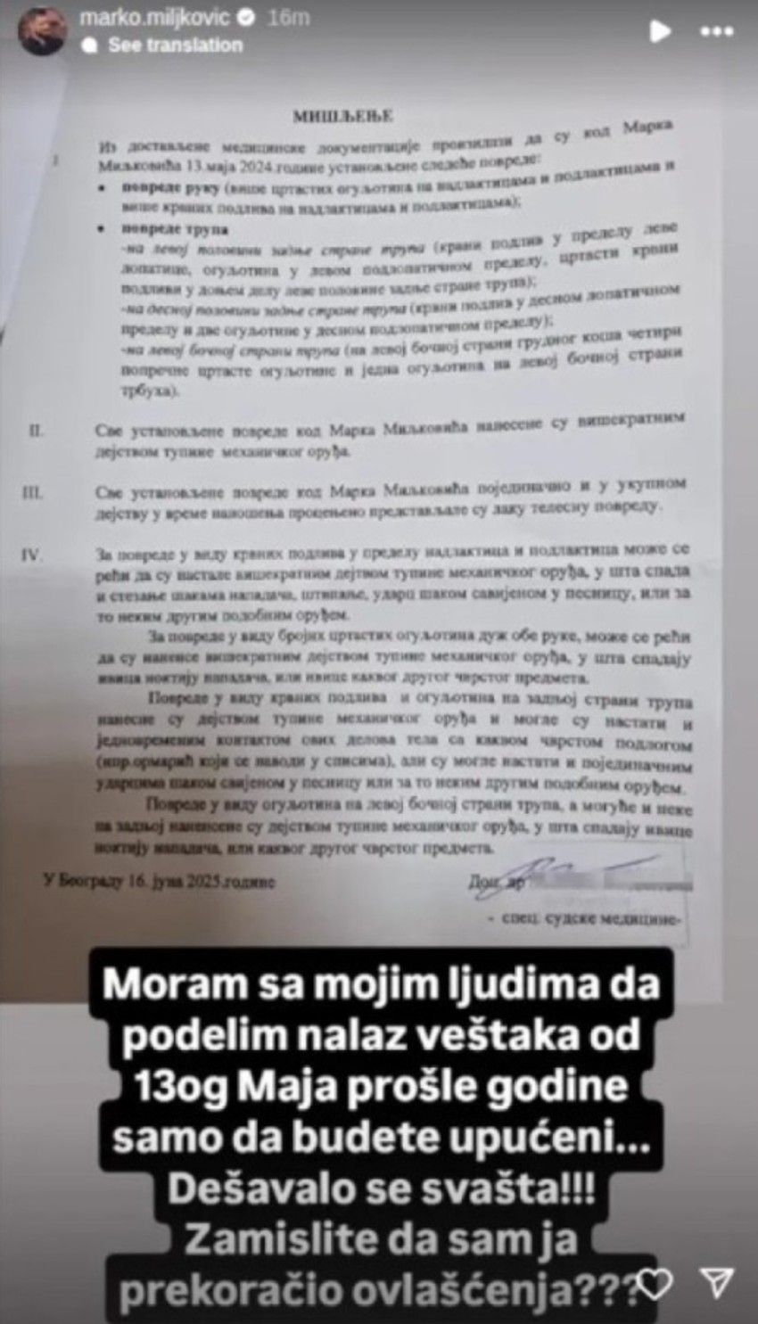 Marko Miljković nalaz veštaka