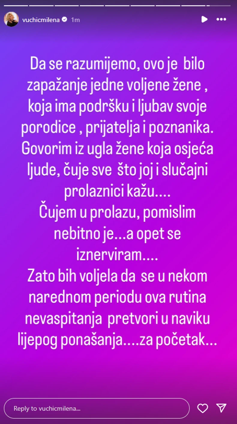 Milena Vučić, objava