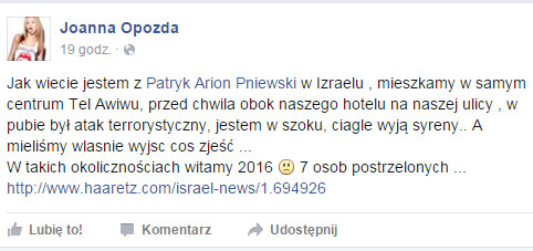 Joanna Opozda - wpis na Facebooku