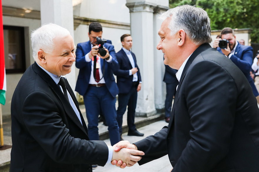 Jarosław Kaczyński i Viktor Orban podczas spotkania w Katowicach (30.06.2021)